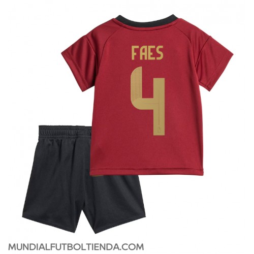 Camiseta Bélgica Wout Faes #4 Primera Equipación Replica Eurocopa 2024 para niños mangas cortas (+ Pantalones cortos)